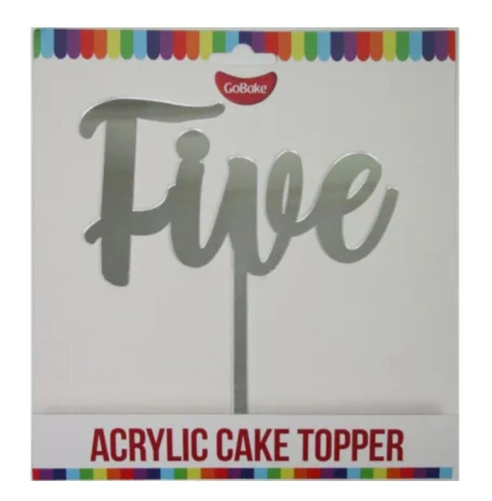 Cake Topper - Five (Silver Acrylic)