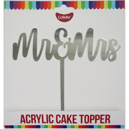Cake Topper - Mr & Mrs (Silver Acrylic)