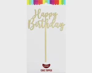 Cake Topper - Small Happy Birthday (Gold Acrylic)