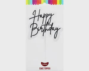 Cake Topper - Small Happy Birthday (Black Acrylic)