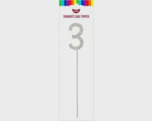 Diamante Cake Topper (Silver) - Number 3