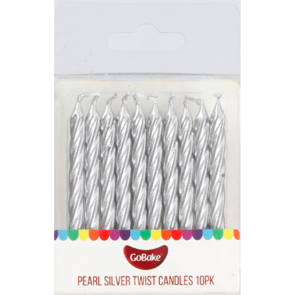 GoBake Candles - Twist Pearl Silver - 4cm (pack of 10)
