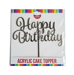 Cake Topper - Happy Birthday (Silver Acrylic)